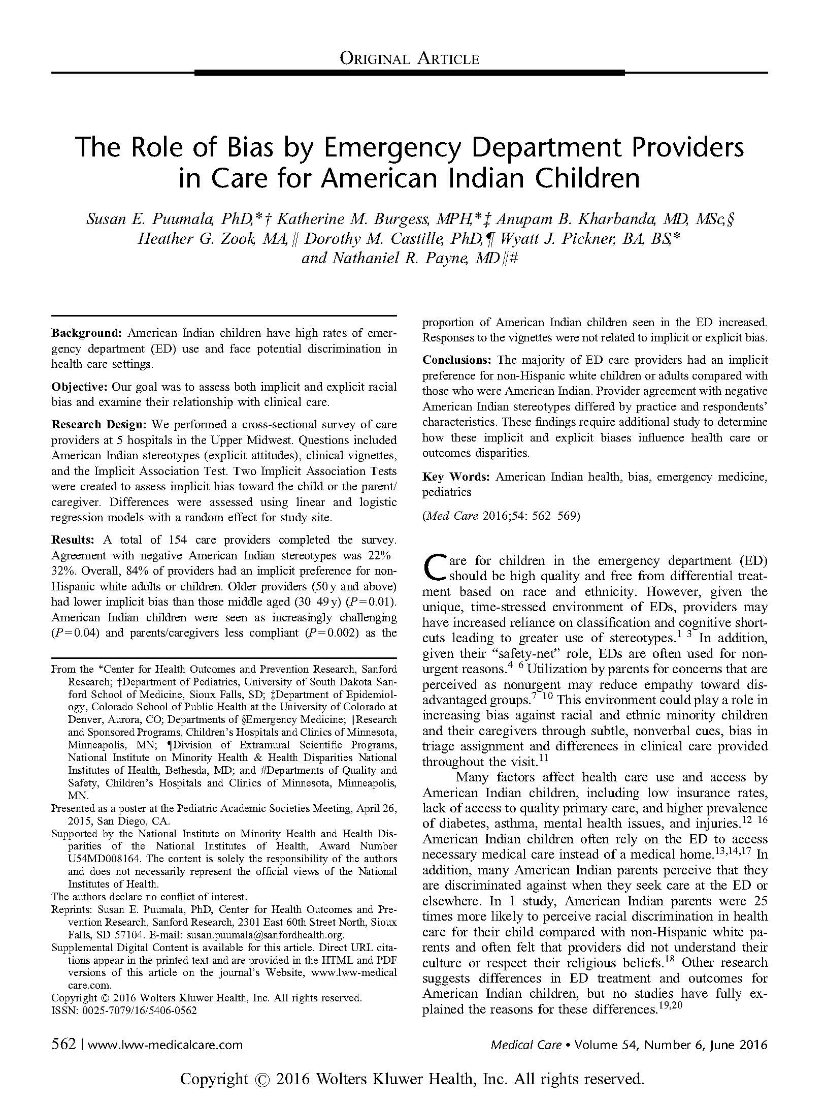 Pages from Puumala The Role of Bias by Emergency Department Providers in Care for American Indian Children